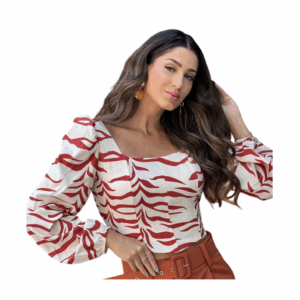 Blusa Estampada con Mangas Abullonadas y Amarre - Talle Único